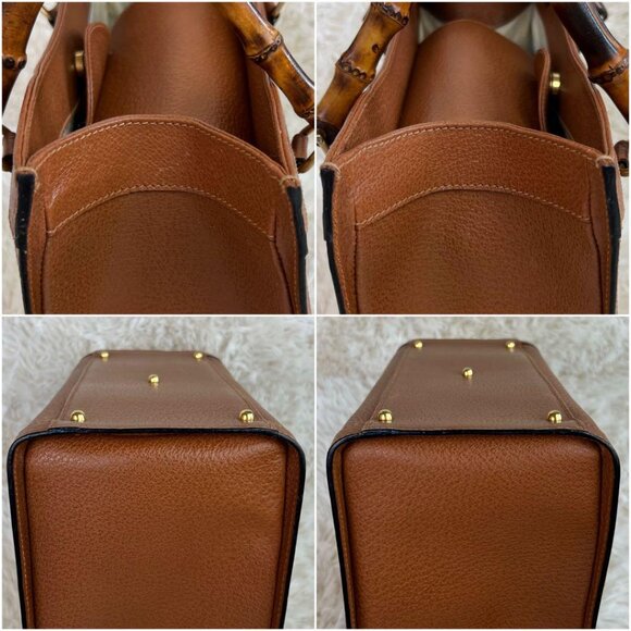 GUCCI VINTAGE DIANA LEATHER BAMBOO TOTE BAG - Picture 6 of 12
